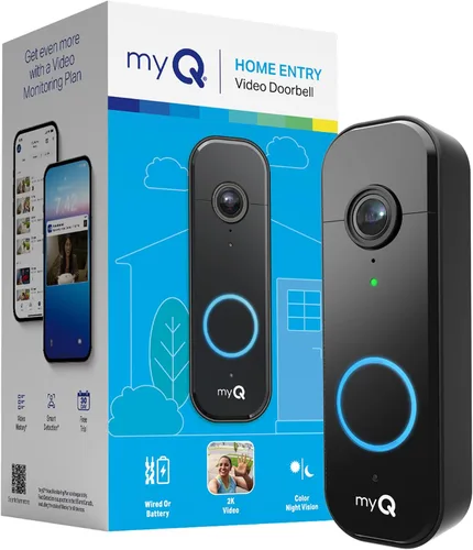 Chamberlain myQ Video Doorbell | Cámara 2K, batería/cableada, visión nocturna a color, vista en vivo con conversación bidireccional, detección de