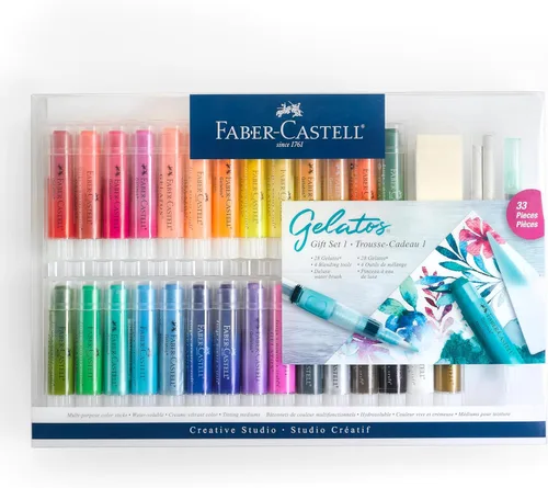 Faber-Castell Set de regalo Gelatos: 28 crayones de gel de acuarela y suministros de arte para pintura, dibujo y diario, lápices de pigmentos de