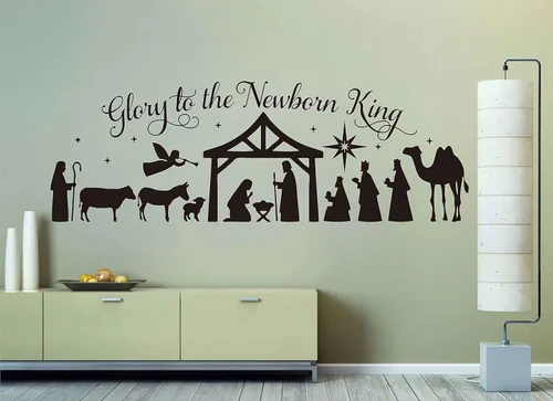 Miniatura 2 de Pegatinas de pared de Feliz Navidad Gloria al Rey Recién Nacido Belén Escena DIY Navidad Decoración de vacaciones LL2421 (negro)