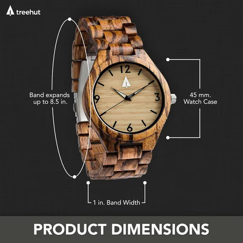Miniatura 6 de treehut Wooden Watch for Men with Adjustable Band and Stainless Steel Clasp Japanese Quartz Analog Watch with Gift Box Wrist Wood Watch Made from