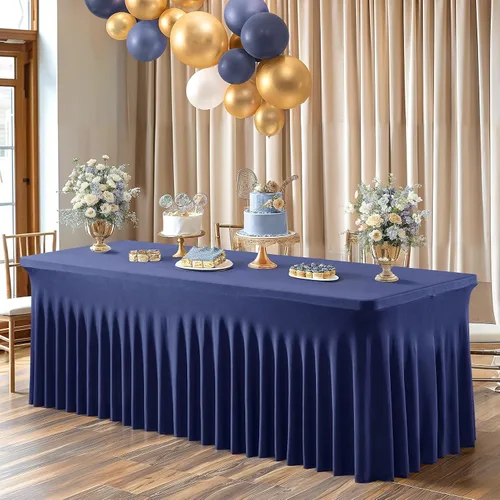 Miniatura 10 de PARTISKY - Mantel de elastano negro para mesas rectangulares de 4 pies, cubierta de mesa elástica para mesas plegables, bodas, fiestas, banquetes