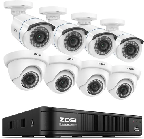 ZOSI 8CH 720p AHD-TVI sistema de cámaras digitales 1080N grabadora DVR, con (8) HD 1280TVL cámaras CCTV para exteriores, con detección de clima y