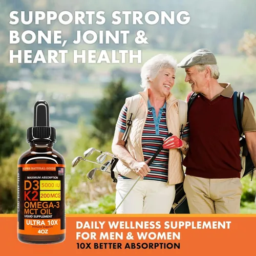 Miniatura 3 de Vitamina D3 K2 Gotas líquidas 5000 UI (4 oz) Máxima Fuerza Vitamina D, K, Aceite MCT y Omega 3 Hueso, Corazón, Articulación, Suplemento de Apoyo