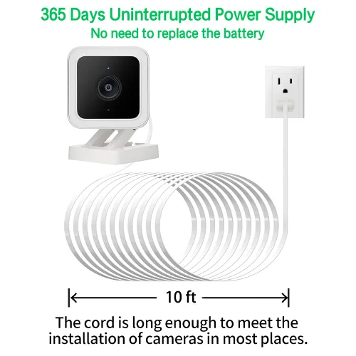 Miniatura 9 de Cargador de cable de extensión de alimentación de 10 pies para Wyze Cam V3/V4/OG/V3 Pro, Blink Mini Pan/Mini, Kasa, Ring Interior, Eufy, SimpliSafe