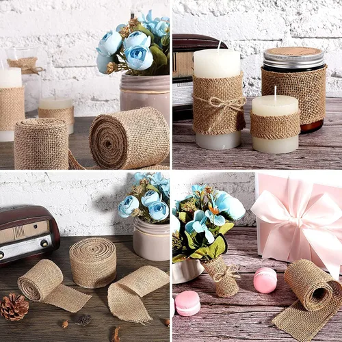 Miniatura 6 de Tatuo Cinta de arpillera de 49 yardas, tela de yute natural, manualidades, boda, arpillera, cinta de bricolaje para envolver regalos, decoración