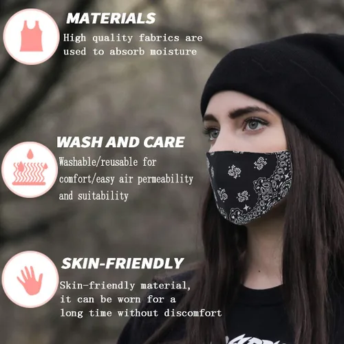 Miniatura 6 de Bandana de la cubierta de la cara, máscara de tela de algodón suave media cara protectora, pasamontañas de cachemira unisex de moda, talla única