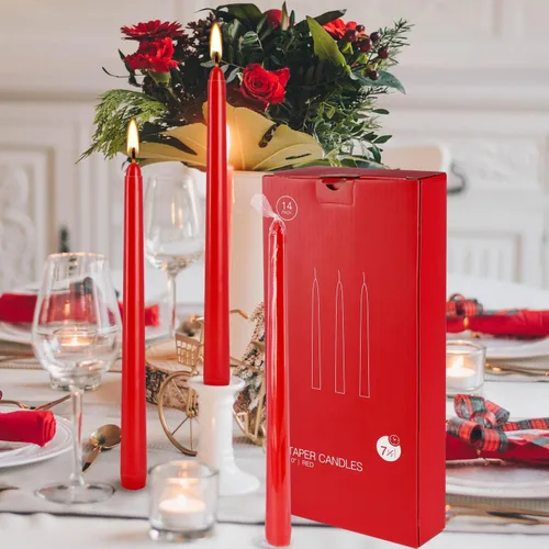 Miniatura 4 de WPONSZU Paquete de 14 velas altas de color rojo de 10 pulgadas sin perfume sin goteo para Navidad, día de San Valentín, cena, fiesta, cumpleaños