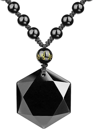 Miniatura 15 de Collar de obsidiana negra con colgante de protección y cadena de cuentas extendida, amuleto de piedra de cristal curativo para hombres y mujeres