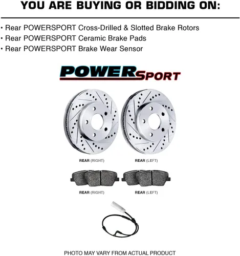 Miniatura 2 de Power Sport Kit de freno trasero para BMW X3 2011-2017; BMW X4 2015-2018 Rotores de freno ranurados perforados Kit de pastillas de freno
