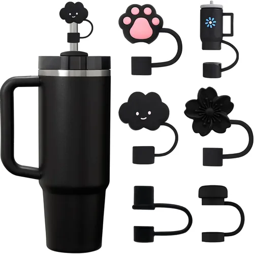 Miniatura 21 de 6 piezas de cubiertas de pajita de silicona con tapa compatible con vaso Stanley de 30-40 oz con mango, tapa de 10 mm, cubiertas de pajita a prueba
