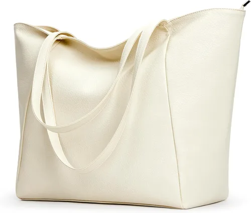 Miniatura 12 de KALIDI Bolso Tote Grande de Cuero Vegano para Mujer, Bolso de Hombro, Casual, con Cremallera, para Trabajo, Fin de Semana, Estilo Hobo, 23L