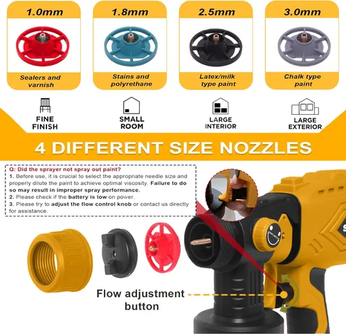 Miniatura 2 de Pulverizador de pintura inalámbrico para batería Dewalt de 20 V (batería no incluida), pistola de pintura eléctrica con 4 boquillas de cobre y 3