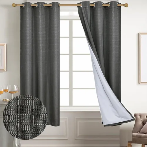 Miniatura 118 de Diraysid Cortinas 100% opacas de lino beige para dormitorio, con ojales, aislamiento térmico, cortinas de oscurecimiento de habitación