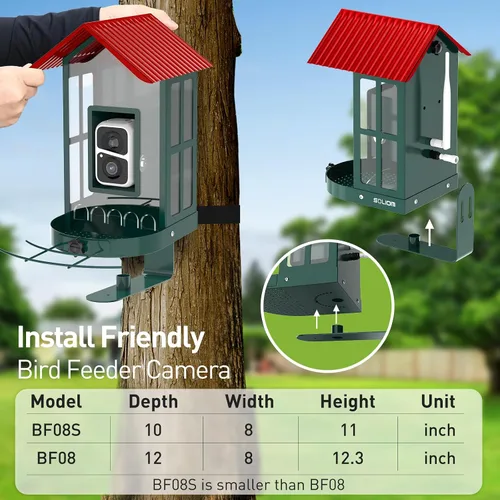 Miniatura 5 de SOLIOM Comedero inteligente para pájaros con cámara para exteriores, casa de pájaros solar de metal duradero, vista en vivo en 2K y alertas Conjunto