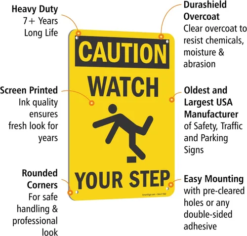 Miniatura 4 de SmartSign Letrero de metal con la frase "Caution - Watch Your Step" de 10 x 7 pulgadas con agujeros pre-limpiados, aluminio laminado a prueba