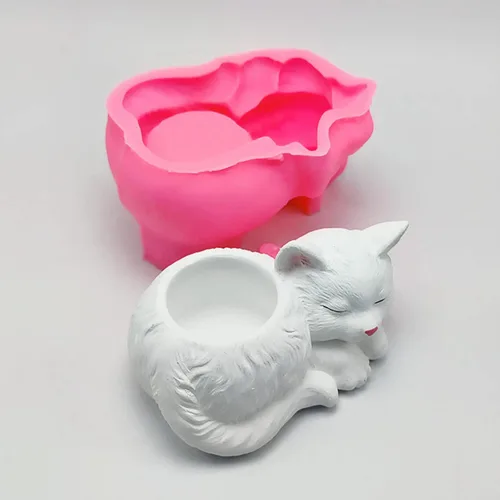 Miniatura 4 de Moldes de maceta de hormigón para gatos, maceta suculenta, jarrón de silicona, moldes de silicona para candelabros, molde de resina epoxi de cemento