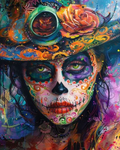 Miniatura 33 de Kit de Pintura por Números de Retrato de Mujer Calavera de Azúcar al Óleo de 16 x 20 Pulgadas, Lienzo para Halloween, Decoración para Mujeres, Chica