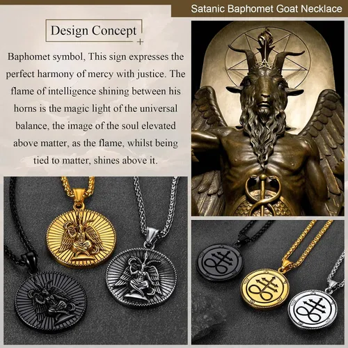 Miniatura 5 de FaithHeart Leviathan Satanic Brimstone Cross Necklace, Gold Plated Stainless Steel Satan Church Jewelry, Alchemical Symbol for Brimstone Pendant