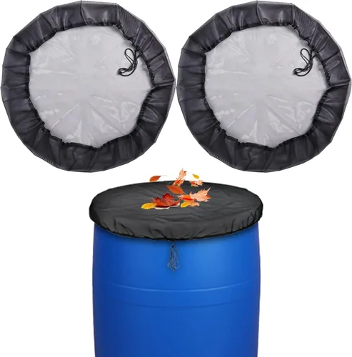 Paquete de 2 cubiertas de malla de 39 pulgadas para barril de lluvia con cordón de recogida de agua, cubetas de recolección de lluvia, pantalla de
