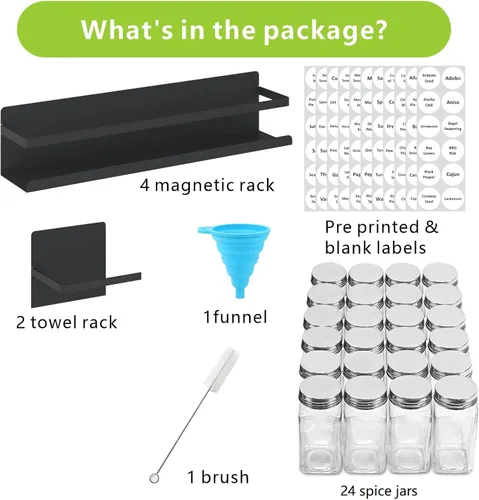 Miniatura 2 de Estante magnético para especias con frascos, estante magnético para especias para refrigerador, 24 tarros de especias con etiqueta, estantes Negro