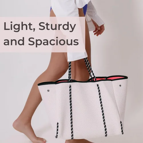Miniatura 6 de POPUPS Bolso grande de neopreno para mujer - Bolso de mano de diseñador para todos los días, para el trabajo, la playa y viajes con bolsillos
