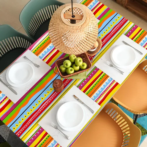 Miniatura 6 de Kochorie Mantel de plástico para fiesta mexicana, 2 piezas, mantel rectangular desechable para fiesta de cumpleaños temática mexicana, suministros