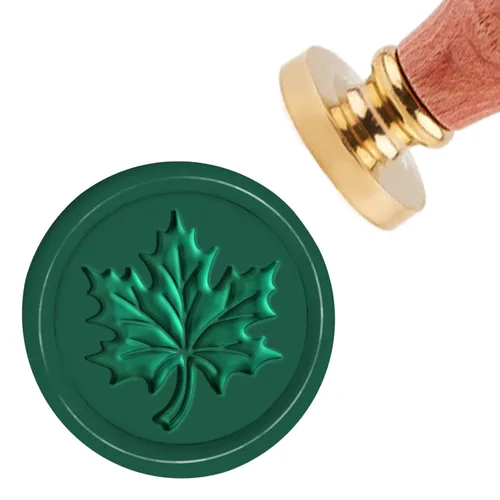 CRASPIRE Sello de cera de hoja de arce, sello botánico de cera de 1.181 in, sello de madera retro vintage, cabeza de latón extraíble para