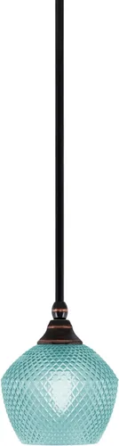 Miniatura 237 de Toltec Lighting Tallo Colgado Mini colgante, acabado de cobre negro, 3.5" cuadrado humo burbuja vidrio