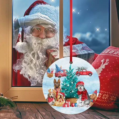 Miniatura 9 de Adorno de Navidad de familia de cinco, adorno de Beagle, adorno de Navidad de pastor alemán, adorno colgante de perdiguero dorado, adorno