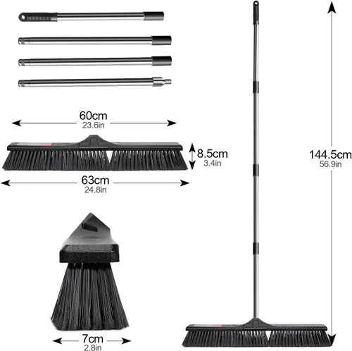 Miniatura 2 de Escoba de empuje resistente para exteriores, escoba de empuje Masthome de 24 pulgadas con cerdas rígidas, escoba de jardín resistente, escoba