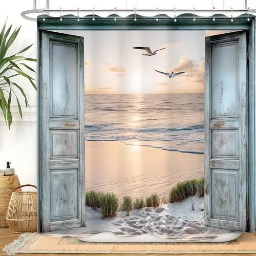 Miniatura 9 de Highland Cow - Cortina de ducha de verano de 60 pulgadas de ancho x 72 pulgadas de largo, divertida y linda vista al mar, vista al mar, paisaje