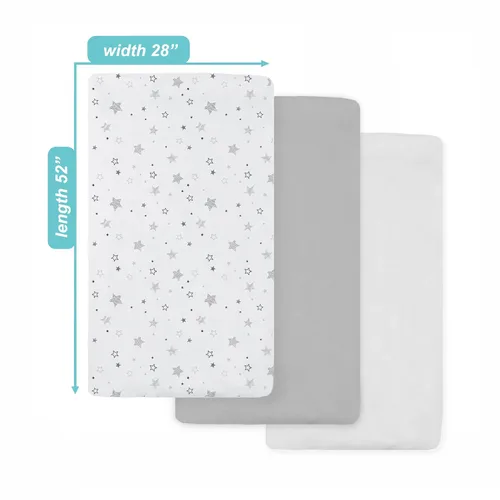 Miniatura 2 de American Baby Company Paquete de 3 sábanas bajeras para cuna 100% algodón natural de 52 x 28 pulgadas, suaves, transpirables, hipoalergénicas