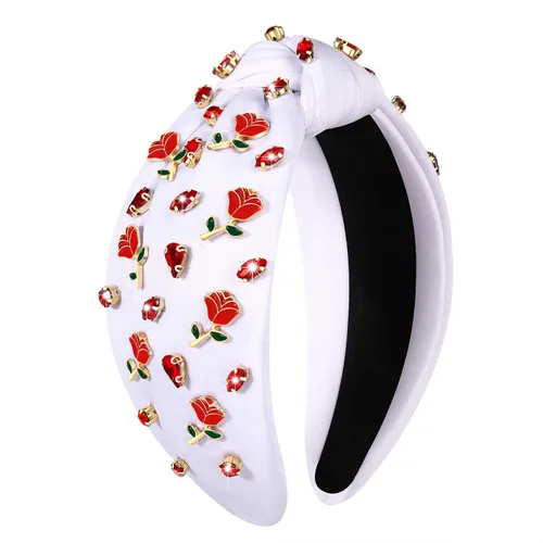 Miniatura 11 de Diademas anudadas con perlas para mujer, diademas de flores impresas con diamantes de imitación, diademas anudadas de cristal, cuentas brillantes