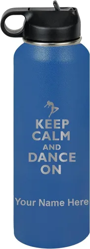 Miniatura 25 de LaserGram Botella de agua personalizada, mantén la calma y baila, acero inoxidable de doble pared aislada al vacío con popote superior, regalo Rosa
