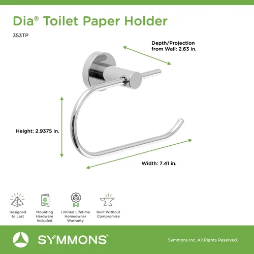 Miniatura 4 de Symmons 353TP Dia - Soporte de papel higiénico para montaje en pared en cromo pulido Cromado
