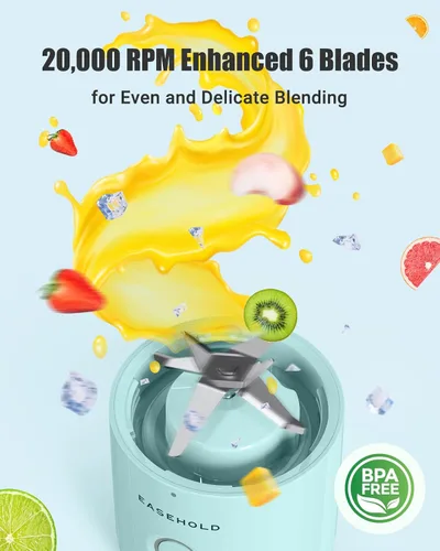 Miniatura 5 de EASEHOLD Licuadora personal portátil para licuados de frutas, mini licuadora rápida de jugo fresco sobre la marcha con 6 cuchillas, recargable, sin