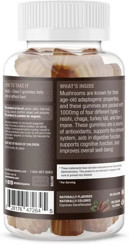 Miniatura 2 de SUKU Vitamins - Super Mushroom -Gomitas de mezcla de reishi chaga, cola de pavo y melena de leones para inmunidad - Fácil de masticar - Sin OMG, sin