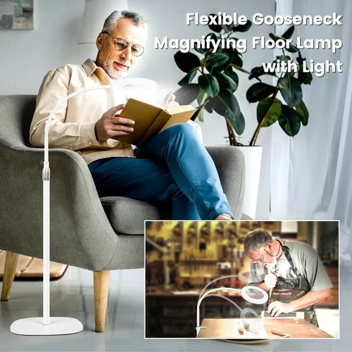Miniatura 4 de Lupa de Aumento 12X con Luz y Soporte, Lámpara de Pie con Lupa LED Regulable Sin Escalones de 3 Colores, Lámpara Lupa Iluminada con Cuello de Ganso