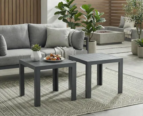 NICESOUL® Mesas auxiliares de aluminio, 2 piezas, mesas de té grises para patio al aire libre, porche, muebles de patio trasero, piezas en pares