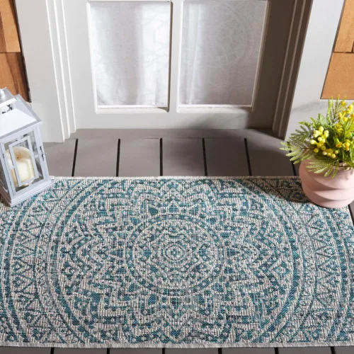 Miniatura 119 de SAFAVIEH Alfombra lavable para exteriores, colección Courtyard - Pasillo de 2.3 x 8 pies, color beige claro y marrón claro, no desprende pelusa