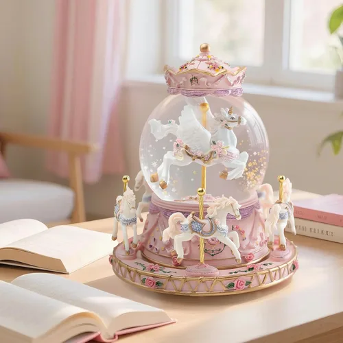 Miniatura 6 de Regalo de globo de nieve de carrusel de unicornio, caja de música de caballo con luces, regalos de lujo para hija, mujer, niñas, mamá, esposa