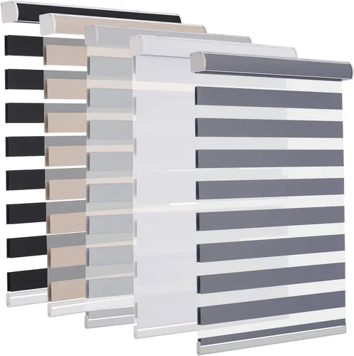 Miniatura 30 de MYshade Persianas enrollables de cebra opacas (85 %) con cordón para ventanas interiores, persianas de doble capa beige para dormitorio, baño, sala