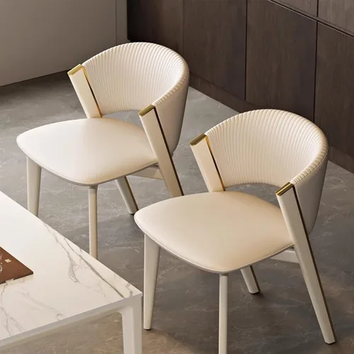 Miniatura 9 de Sillas de comedor de cocina con cuero, sillas de comedor con cómodo asiento tapizado con patas de metal, respaldo curvado, silla de cocina para sala