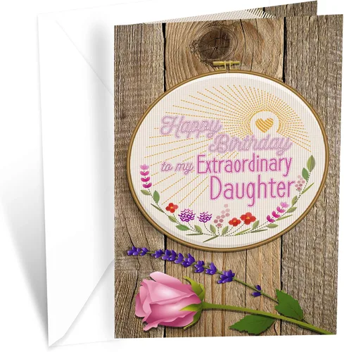 Prime Greetings Tarjeta de feliz cumpleaños para hija, hecha en Estados Unidos, ecológica, tarjeta gruesa con sobre de alta calidad de 5 x 7.75