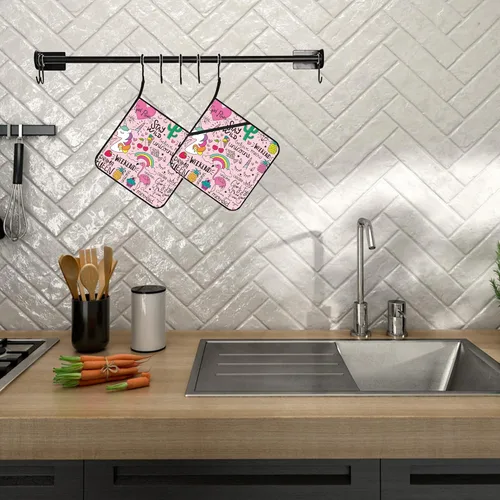 Miniatura 5 de Juego de 2 soportes para ollas de unicornio de flamenco rosa, resistentes al calor y antideslizantes, almohadillas calientes para horno de dibujo