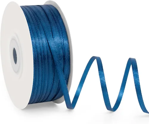Miniatura 48 de Cinta de satén azul marino de una sola cara de 1-1/2 pulgadas de ancho x 100 yardas, uso de cinta azul real para ramo de lazos, envoltura