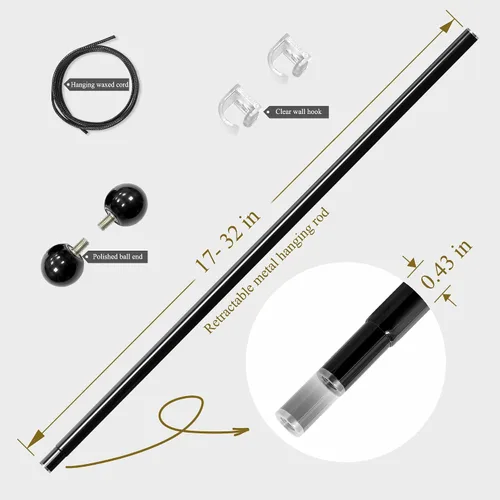 Miniatura 2 de Barra Telescópica para Colgar Tapices de 17-32 Pulgadas para Tapices Estéticos Ligeros Decoración de Habitación Barra Escalable para Colgar en Pared
