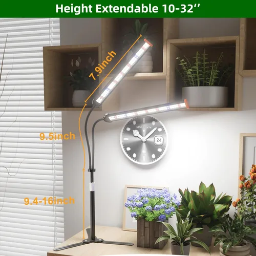 Miniatura 2 de Lámpara para cultivo de plantas con soporte ajustable de 15 a 47 pulgadas, lámpara de cultivo de plantas de tres cabezales con bombillas LED rojas