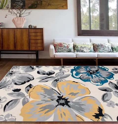Miniatura 16 de Rugshop Alfombra moderna de diseño floral azul, elegante que no se desprende, 24 x 87 pulgadas para sala de estar, dormitorio, comedor, cocina