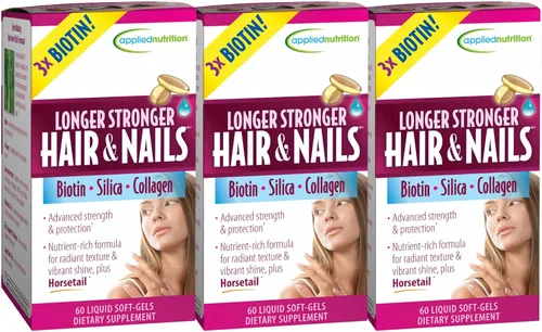 Miniatura 8 de Applied Nutrition Cabello y uñas más fuertes más largas – 60 geles suaves líquidos, paquete de 4 – con biotina, sílice y colágeno – 30 porciones